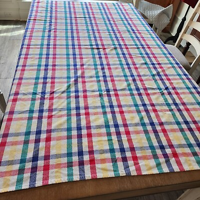 #ad Plaid Dining Tablecloth Primary Colors Vintage Luncheon Summer 52quot; x 72quot; $24.69