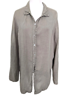 #ad Cut Loose Women#x27;s Linen Button Up Shirt Long Sleeves Gray Green Casual Sz Large $17.89