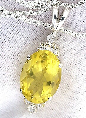 #ad 11 Carat Oval Citrine Custom Topaz Accent Sterling Pendant 20quot; 1.7mm Rope Chain $169.99