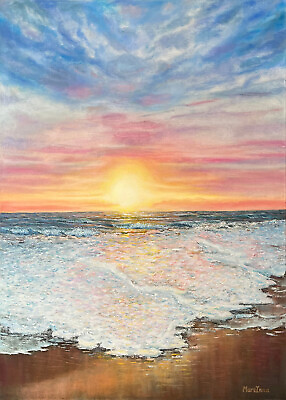 #ad Seascape Original Painting Sea Sunset Wall art Ocean Painting Wave Painting $790.00