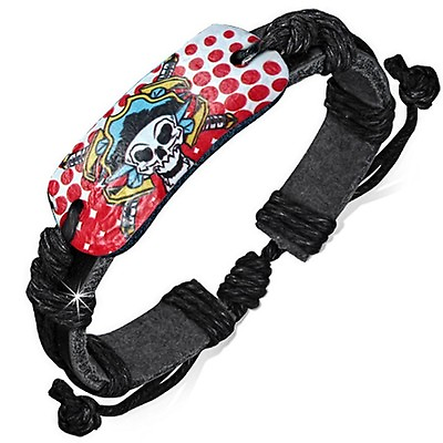 #ad Fashion Colorful Pirate Skull Sword Cross Oval Adjustable Black Leather $6.99