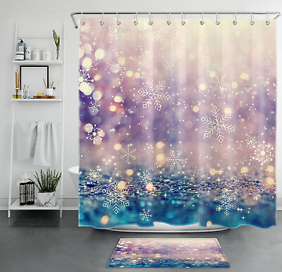 #ad Winter Sunshine Gorgeous Snowflake Xmas Shower Curtain Set for Bathroom Decor $12.99