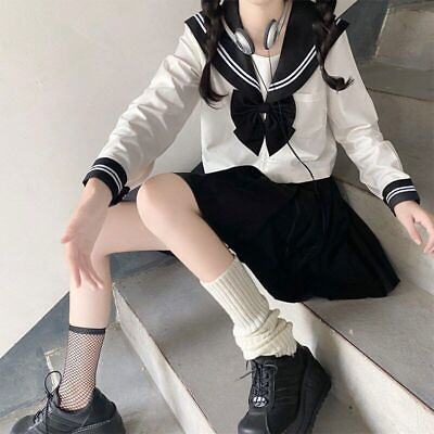 #ad Women Japanese Schoolgirl Uniform Plus Size JK Black Navy Sailor Suit $51.52