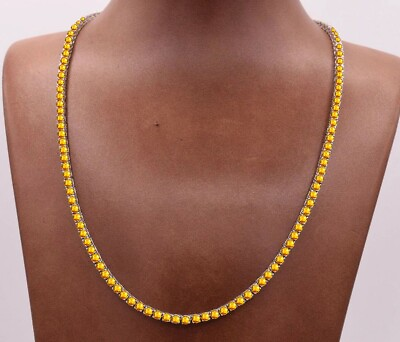 #ad 3MM Lab Created Round Citrine Luxury Tennis Necklace in 14K White Gold Over 18quot; $292.94