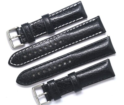 #ad 20mm Black Quality Camel Grain Oily calf Leather Replacement Watch Band Strap $11.35