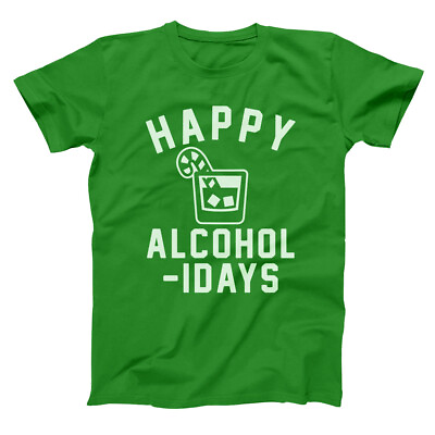#ad Happy Alcoholidays White Xmas Christmas Funny Green Basic Men#x27;s T Shirt $28.00