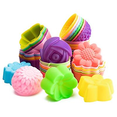 #ad R HORSE 42Pcs Silicone Molds Cupcake Multi Flower Shapes Silicone Baking Cups $16.87