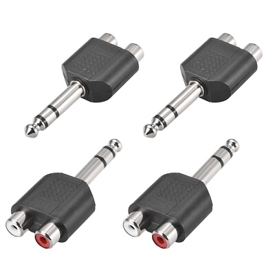 #ad 6.35mm Male to 2 RCA Female Splitter Black 4Pcs for Stereo Audio Cable Convert AU $14.44