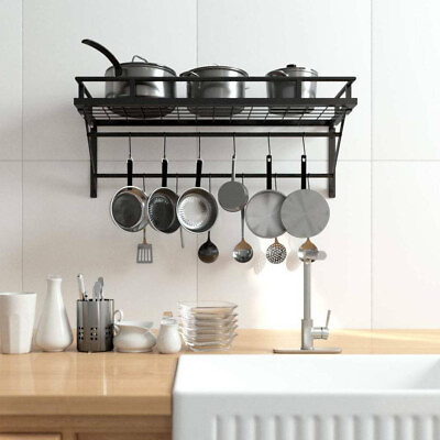 #ad Kitchen Iron Hanging Pot Pan Rack Wall Mount Storage Shelf Saucepan Holder Rack $19.99