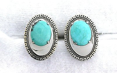 #ad Natural 10x8 Oval Sleeping Beauty Turquoise Cabochon Cab Silver Color Cufflinks $59.99