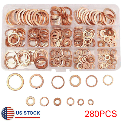 #ad 280pcs 12 Sizes Solid Copper Crush Washers Seal Flat Ring Gaskets Assortment Kit $25.92