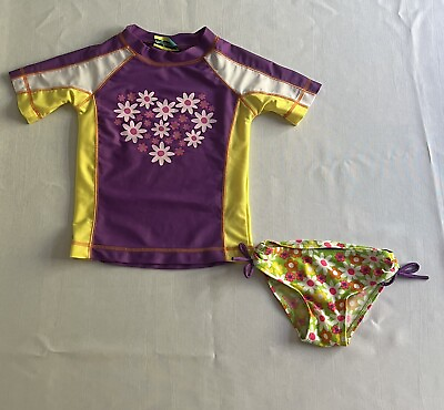 #ad Jump N#x27; Splash Girls Size 4 Rashguard Swim Set Swimsuit Purple Floral 2 Piece $6.00