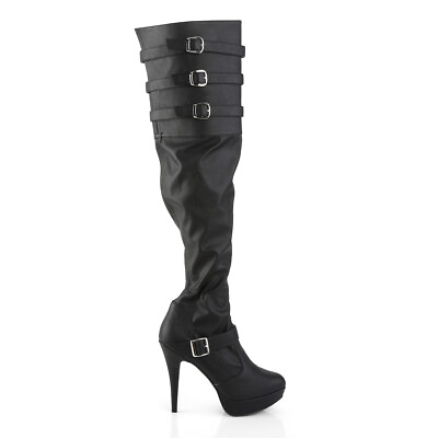 #ad Chloe Thigh High Plus Size Wide Width Shaft Boots Black Leatherette size 15 NY $93.95