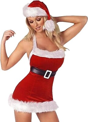 #ad Women Santa Christmas Party Fancy Costume Velvety Dress Outfit hat us seller $17.99