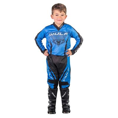 #ad Wulfsport Cub Linear Kids Motocross Jersey Trousers Gloves Motorcycle Kit Blue GBP 25.99