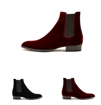 #ad Mens Pointy Toe Suede Casual Pull On Ankle Chelsea Boot Chunky Pumps Dress Shoes $126.62