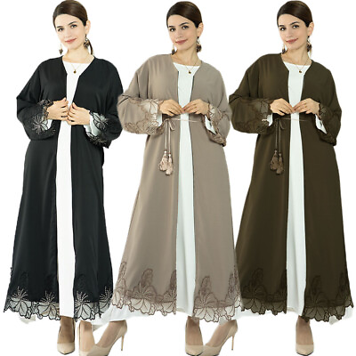 #ad Ramadan Dubai Open Kimono Cardigan Women Maxi Dress Muslim Abaya Robe Islamic C $58.47