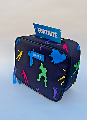#ad Fortnite Lunch Box Insulated Black Emoticon Cooler Bag Kids School 9x7x4” $16.99