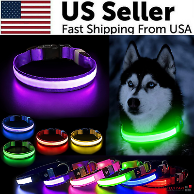#ad LED Adjustable Dog Collar Blinking Flashing Light Up Glow Pets Safety Waterproof $6.89