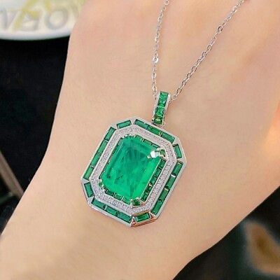 #ad #ad New Luxury Big Neon Green Citrine Gems Charm Women Girl Silver Necklace Pendants $12.99