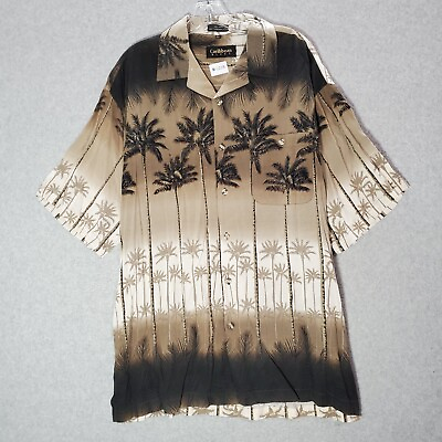 #ad Caribbean Blues Men Button Up Shirt XL Brown Palm Trees Rayon Hawaiian $9.88