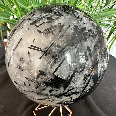 #ad 5.17LB TOP Natural black tourmaline Quartz ball carved Crystal Sphere Healing $184.50