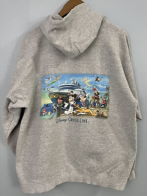 #ad Disney Cruise Line Gray Mickey Minnie Peter Pan Goofy Full Zip Jacket Mens Sz L $26.99