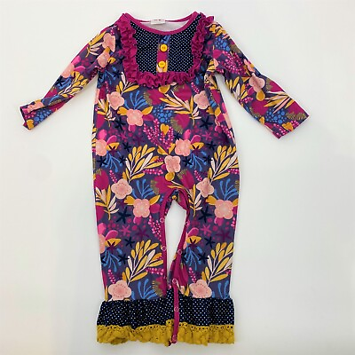 #ad Toddler Baby Colorful Floral Ruffle Bib Long Sleeve Romper Jumpsuit Size 18 24M $4.49