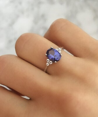 #ad Genuine TANZANITE Ring Sterling Silver Oval Ring Engagement Ring Gift For Women $59.50