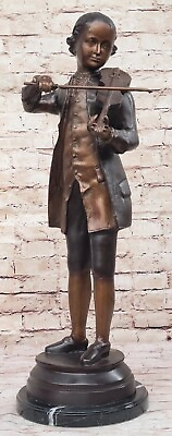 #ad Striking Bronze Sculpture of Violinist by Collett Mozart Figurine $299.50