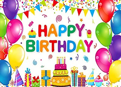 #ad 7x5ft Happy Birthday Backdrop Party Decorations Colorful Birthday Banner Back... $22.32