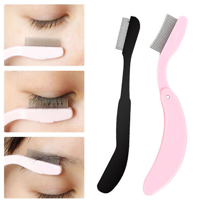 #ad 1PC Foldable Eyelash Comb Metal Eyebrow Brush Tool Mascara Separator Lash $0.99
