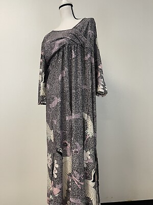 #ad Harmony Dress Womens 26 Big Floral Bird Wrap Swing Gray Long Sleeve n26 $15.95
