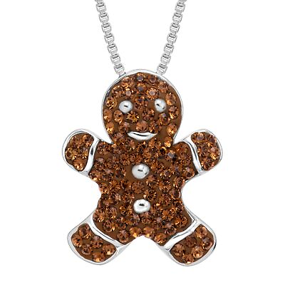 #ad Crystaluxe Gingerbread Man Cookie Pendant with Crystals in Sterling Silver 18quot; $29.99