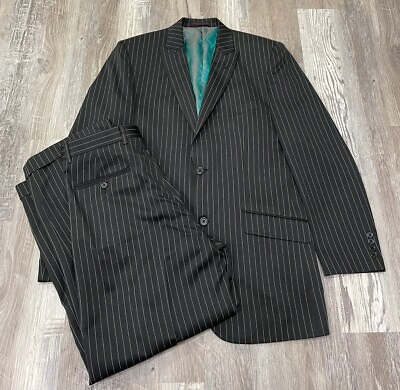 #ad Midtown Man Suit Mens 38R Pants 32 29 Black Pin Striped $42.49