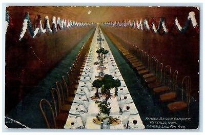 #ad 1911 Famous Sewer Banquet Covers Laid Interior Restaurant Waterloo Iowa Postcard $9.95