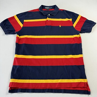 #ad Polo Ralph Lauren Men’s Polo Shirt Short Sleeve Striped Blue Red Yellow Sz L $18.00