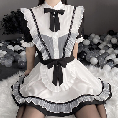 #ad Women Waitress Short Dress Maid Outfit Costume Mesh Ruffle Cosplay Lingerie $32.51