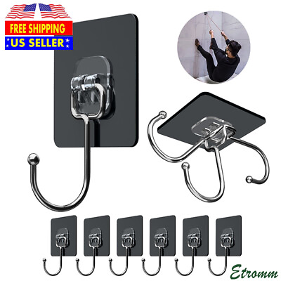 #ad 10 20 30 PCS Stainless Steel Adhesive Sticky Hooks Heavy Duty Wall Hook Hangers $6.95