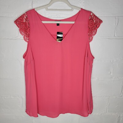 #ad Torrid Women#x27;s Size 1 Shirt Top Lace Trim Sleeveless Blouse Honeysuckle Pink $19.99