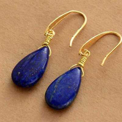 #ad Handmade Lapis Lazuli Drop Earrings Pendant 18K hook Hoop Formal Custom Platinum $8.91