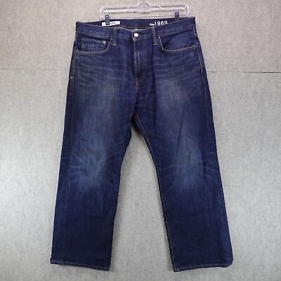 #ad Gap Jeans Men#x27;s 35x30 37x29 Measured 1969 Blue Dark Wash Faded Loose Fit Denim $25.99