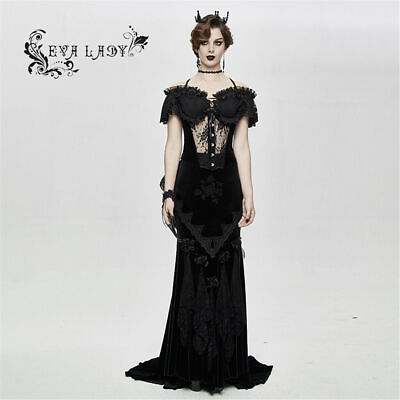 #ad Eva Lady Women Black Romantic Gothic Flower Fishtail Corset Cosplay Party Tops GBP 111.99