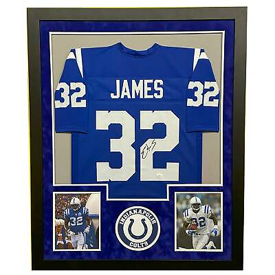 #ad Edgerrin James Signed Indianapolis Blue Custom Double Suede Framed football Jers $390.00
