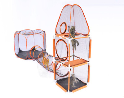 #ad outdoor cat feline kitten pet enclosure with tunnel climbing tower post portable $79.99