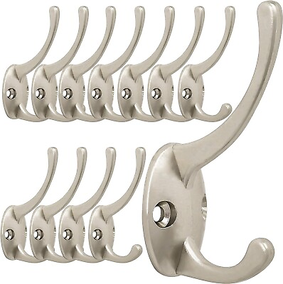 #ad 12 Pack Silver Coat Hooks Wall Mounted with 24 Screws Retro Double Hooks Utility $18.96