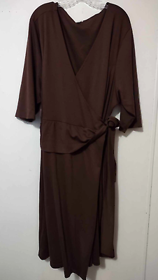 #ad Kiyonna Vintage Brown Wrap Dress Plus Size 5 $15.00