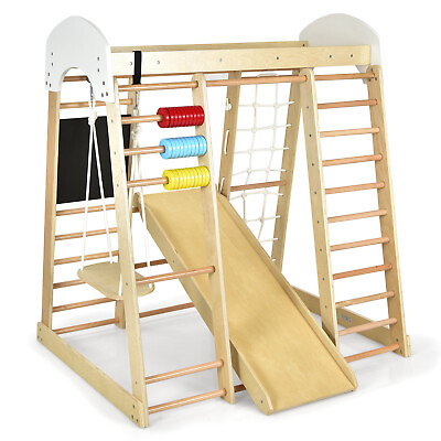 #ad Kids Wooden 8 in 1 Climber Playset Indoor Playground Climbing Gym for Children $279.99