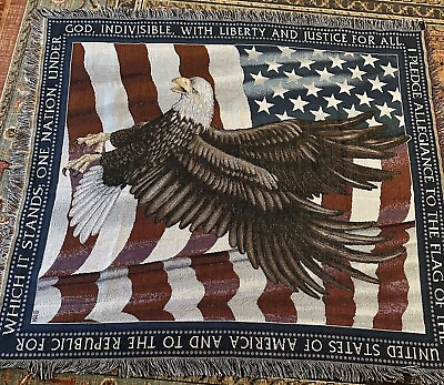 #ad Mohawk Homes Tapestry Patriotic Eagle Flag America 47”X 55” Pledge Allegiance $65.00