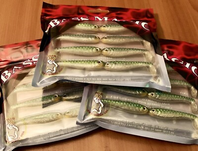 #ad 3 8 ct Luck E Strike Bass Magic 2.5” Minnow Paddle Tail Lures NATURAL PERCH $24.97